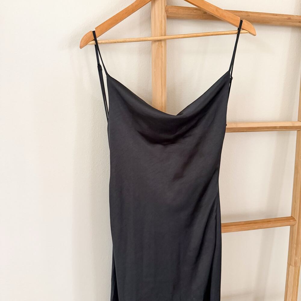NWOT Oh Polly Black Cowl Neck Backless High Slit Maxi Dress US 2 - Picture 3 of 14